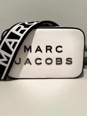 Marc Jacobs White Camera Bag with Black Logo Webbing Strap
